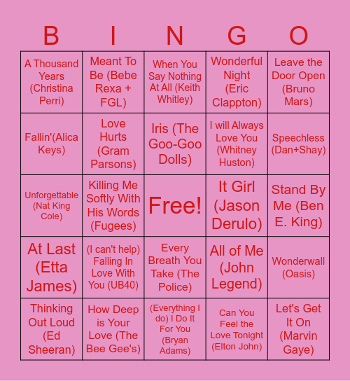 Love Music Bingo Card