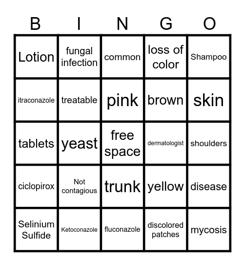 Tinea Versicolor Bingo Card