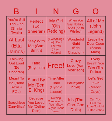 Love Music Bingo Card