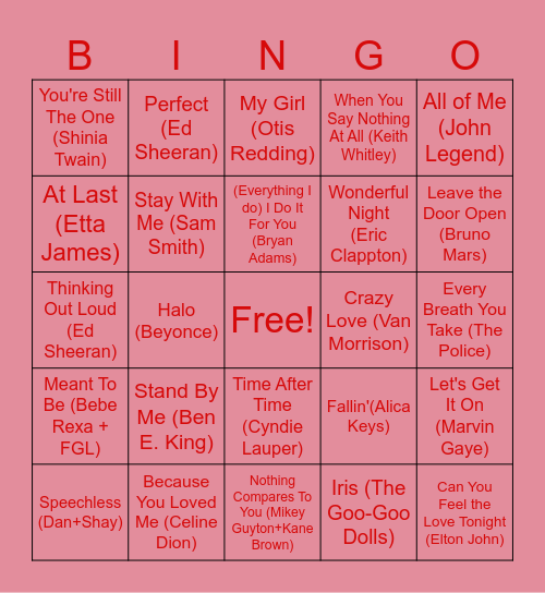 Love Music Bingo Card