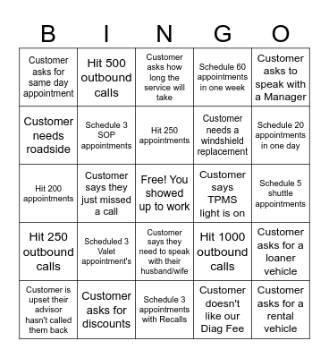 FEBRUARY SERVICE BDC BINGO Card