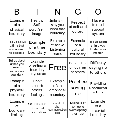 Boundaries Bingo Card