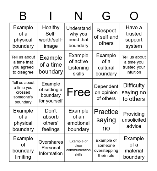 Boundaries Bingo Card