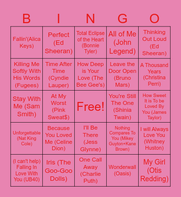 Love Music Bingo Card