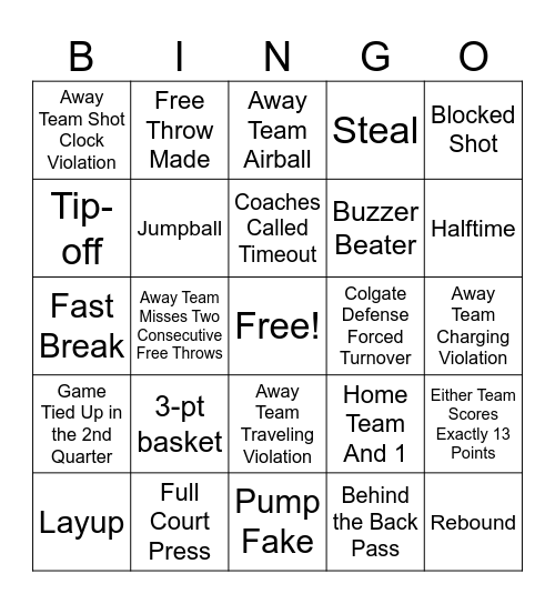 Basketball Bingo Card