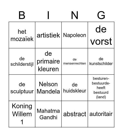 IPC woordenschat Bingo Card
