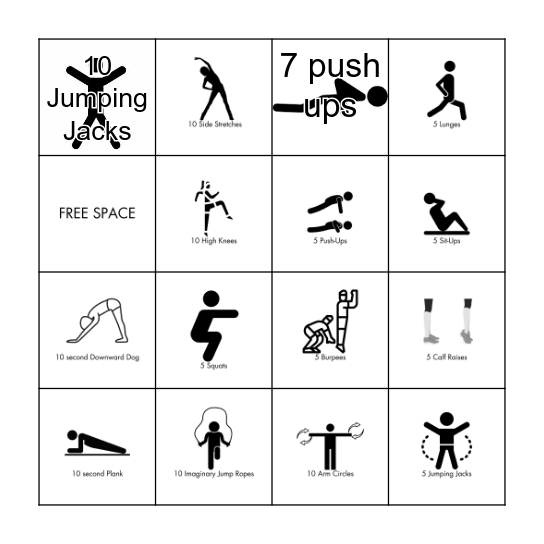 School 4's Fitness Challenge Bingo Card