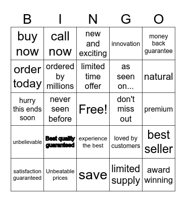 SuperBowl 2024 Bingo Card