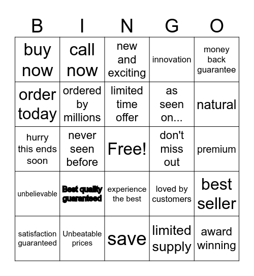 SuperBowl 2024 Bingo Card