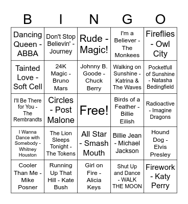 Salisbury Village Music Bingo Card