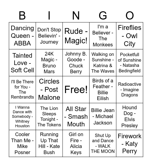 Salisbury Village Music Bingo Card