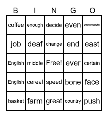 William Bingo Card