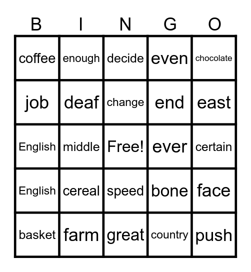 William Bingo Card