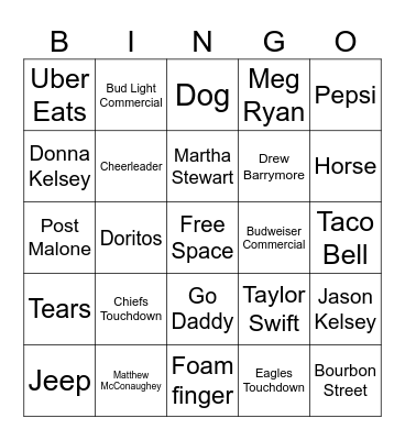 Super Bowl Bingo Card