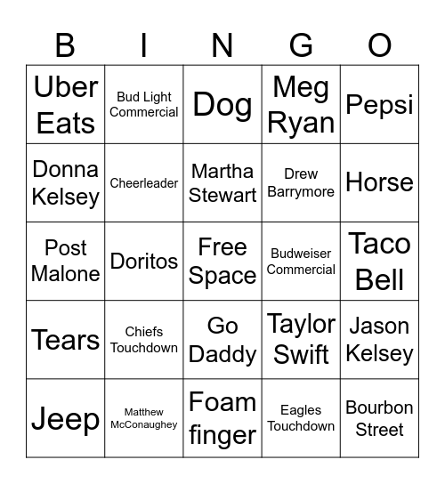 Super Bowl Bingo Card