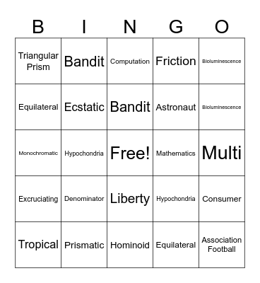 Vocabulary Parade Bingo Card