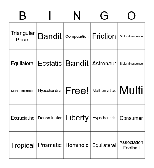 Vocabulary Parade Bingo Card