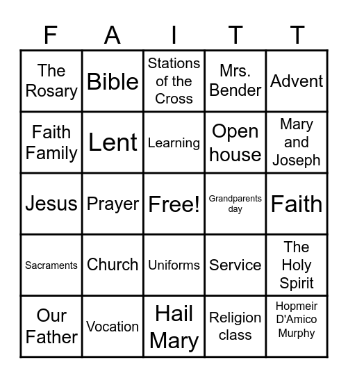 Catholic Schools Week Bingo Card