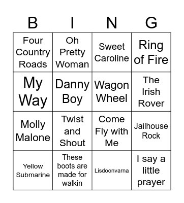 Musical Bingo Card