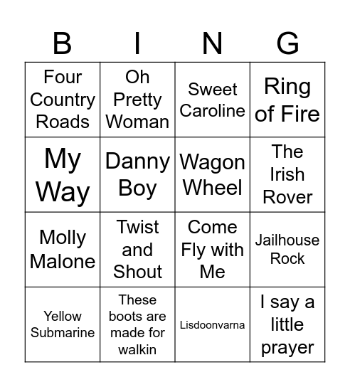 Musical Bingo Card
