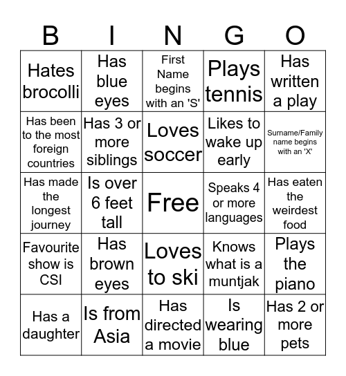 Lister Bingo  Bingo Card