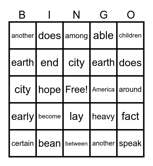 MW Bingo Card