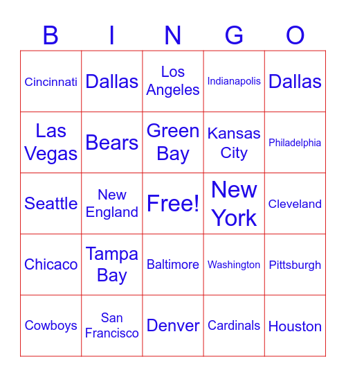 Tailgating Bingo Card