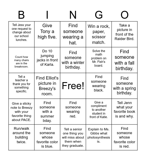PACE BINGO Card
