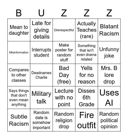 Breedlove Bingo Card