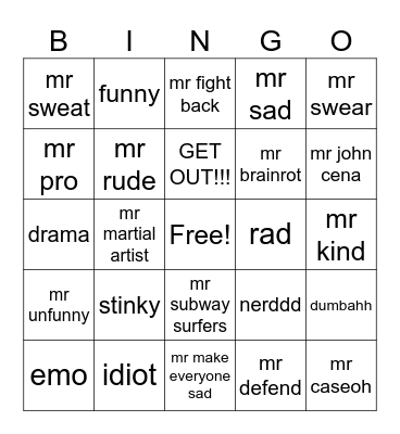 cool bingo of the day Bingo Card