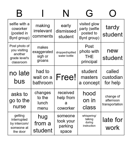 Byrd Bingo Card