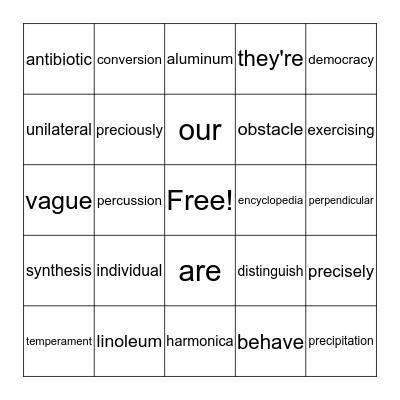 Unusual/Multisyllabic Bingo Card