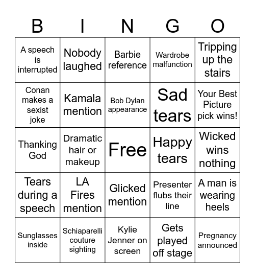Oscars & Opinions 2025 Bingo Card