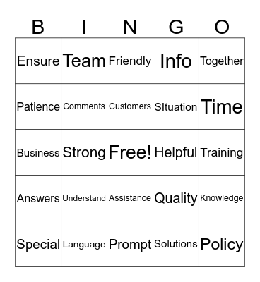 Customer Service Bingo 1 Bingo Card