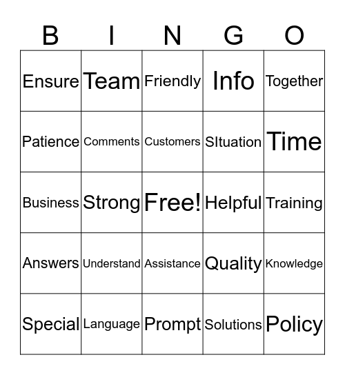 Customer Service Bingo 1 Bingo Card