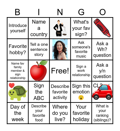 ASL 201 Warm-up Bingo Card