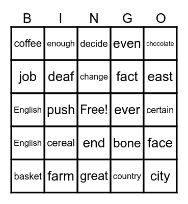 WBC Bingo Card