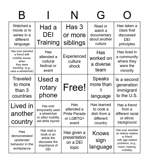 DEI Bingo Card