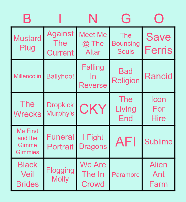 Vans Warped Tour 2025 Wish List Bingo Card