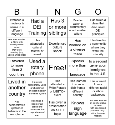 DEI Bingo Card