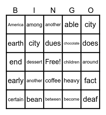 MW Bingo Card