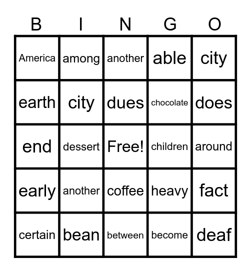 MW Bingo Card