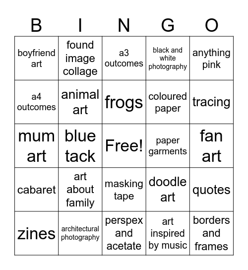 art foundation bingo 24/25 Bingo Card
