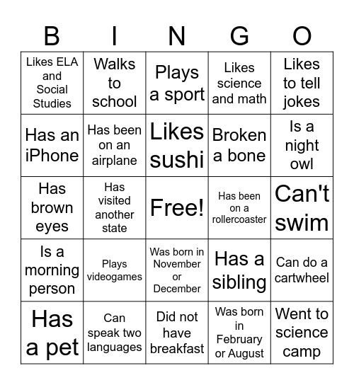 BINGO Card