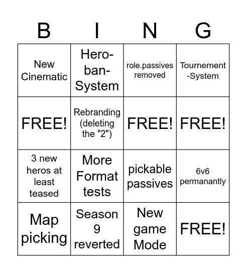 Overwatch Spotlight Bingo Card