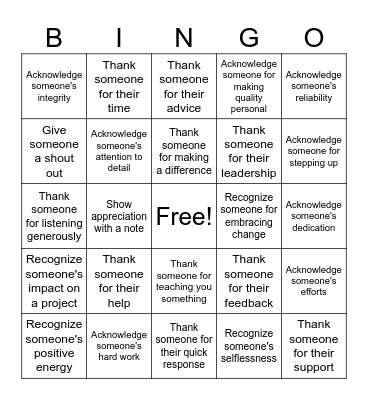 Gratitude Bingo Card