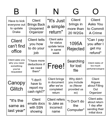 Tax Season Bingo - Round 1 Bingo Card