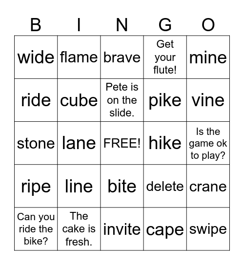 VCe Bingo Card