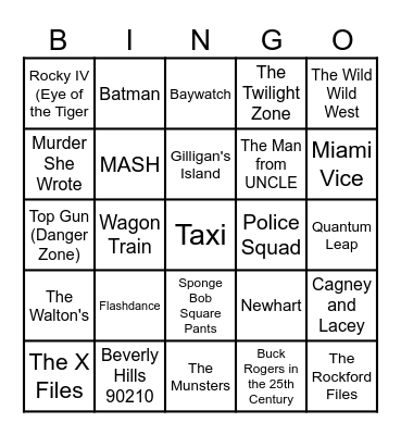 TV and Movie Bingo ... Bingo Card