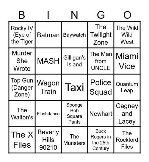 TV and Movie Bingo ... Bingo Card